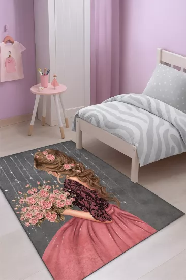 Çiçekli Prenses Kız Kız Çocuk Odası Halısı