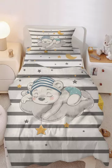 Sevimli Uyuyan Ayıcık Desenli Tek Kişilik Bebek Çocuk Nevresim Takımı