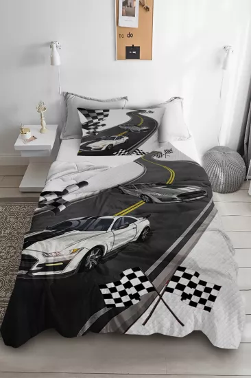 Arabalı Tek Kişilik Çocuk Pike Yastık Kılıflı