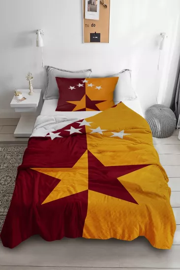 Sarı Kırmızı Taraftar Tek Kişilik Çocuk Pike Yastık Kılıflı