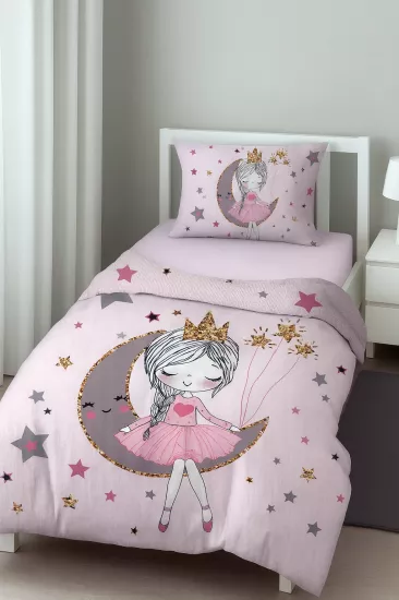 Balerin Prenses Peri Ayda Oturan Kız Desenli Tek Kişilik Bebek Çocuk Nevresim Takımı