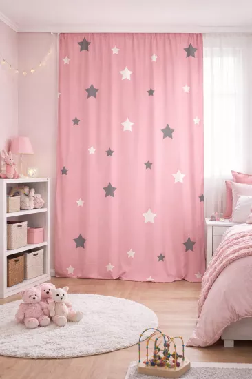 Yıldızlı Çift Kanatlı Çocuk Odası Fon Perde