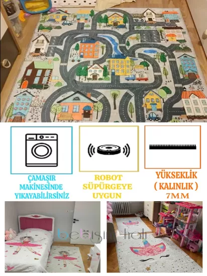 Çiçekli Prenses Kız Kız Çocuk Odası Halısı