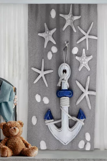 Denizci Çapalı Çift Kanatlı Çocuk Odası Fon Perde