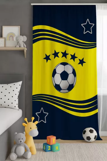 Taraftar Sarı Lacivert Çift Kanatlı Fon Perde