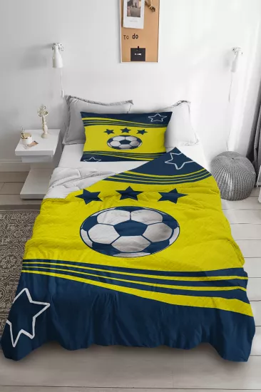 Taraftar Sarı Lacivert Tek Kişilik Çocuk Pike Yastık Kılıflı