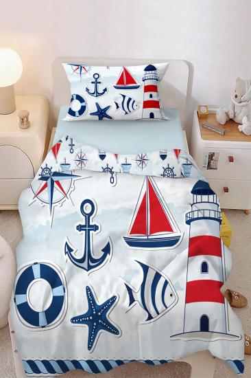 Denizci Çapa Deniz Yıldızı Desenli Tek Kişilik Bebek Çocuk Nevresim Takımı