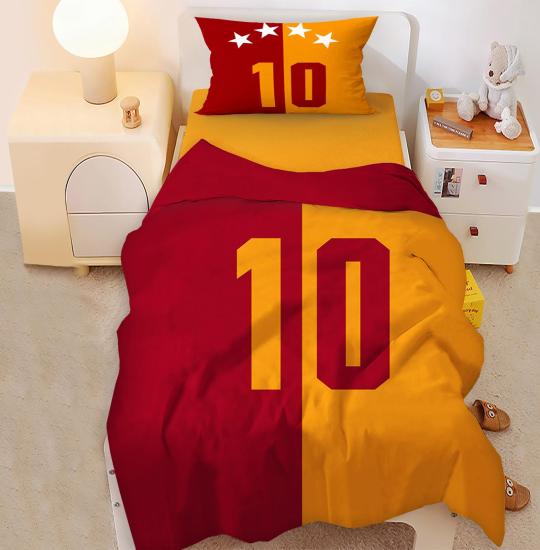 Taraftar  Sarı Kırmızı  Yıldız Top Desenli Tek Kişilik Bebek Çocuk Nevresim Takımı