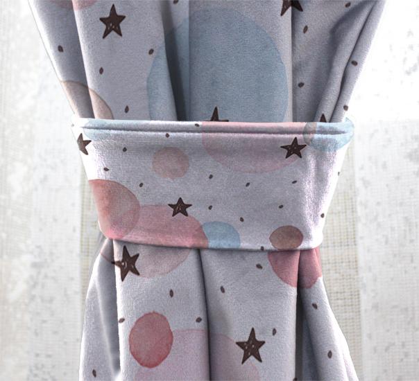 Bebişim Puantiyeli Yıldızlı Bİ124 Çift Kanat Çocuk Odası Fon Perde