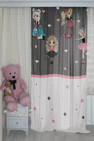 Balerin Prenses Kızlar Çift Kanat Çocuk Odası Fon Perde