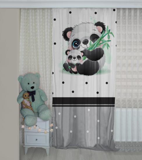Sevimli Panda BİP144 Çift Kanat Çocuk Odası Fon Perde