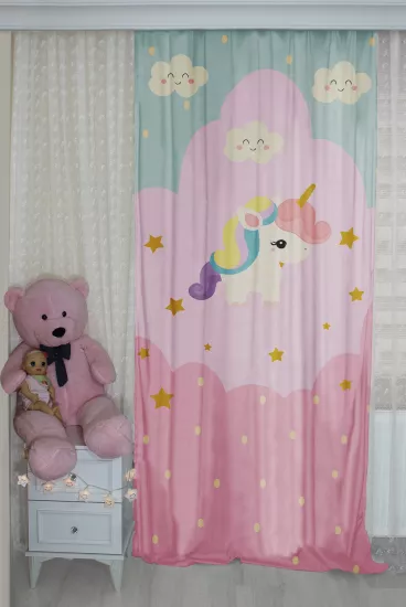 Bebişim Unicorn 110x265 Çocuk Odası Fon Perde