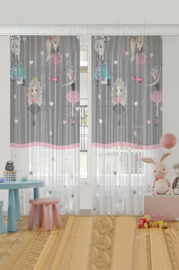 Balerin Prenses Kızlar Çift Kanatlı Çocuk Odası Tül Perde