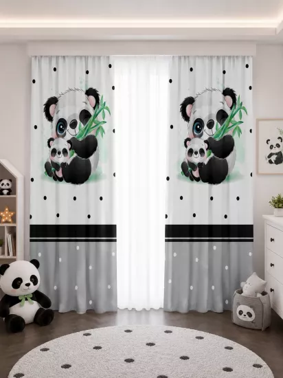 Sevimli Panda BİP144 Çift Kanat Çocuk Odası Fon Perde