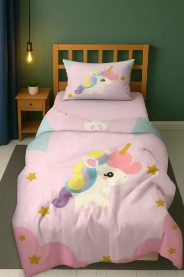 Sevimli Unicorn Pony Sevimli Kuğu Desenli Tek Kişilik Bebek Çocuk Nevresim Takımı