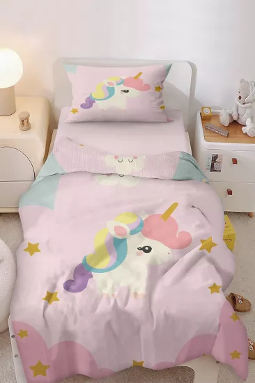Sevimli Unicorn Pony Sevimli Kuğu Desenli Tek Kişilik Bebek Çocuk Nevresim Takımı