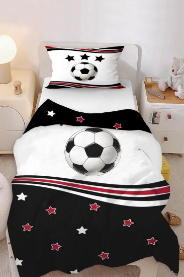 Taraftar Siyah Beyaz  Yıldız Top Desenli Tek Kişilik Bebek Çocuk Nevresim Takımı