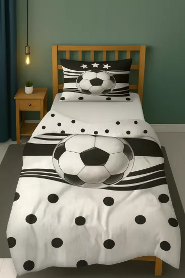 Taraftar Siyah Beyaz  Yıldız Top Desenli Tek Kişilik Bebek Çocuk Nevresim Takımı