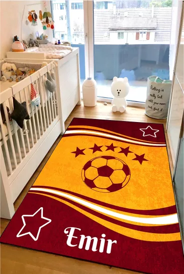 Sarı Kırmızı Futbol Toplu İsimli Çocuk Halısı