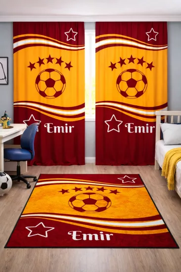 Sarı Kırmızı Futbol Toplu İsimli Çocuk Halısı