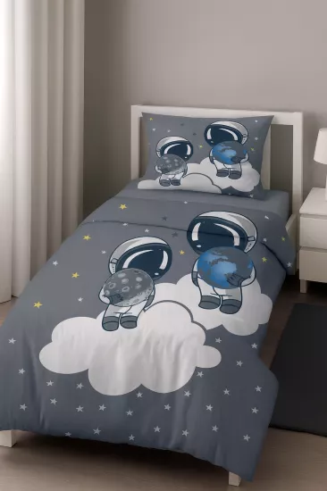 Astronot Uzay Gezegen Gökyüzü Tek Kişilik Bebek Çocuk Nevresim Takımı