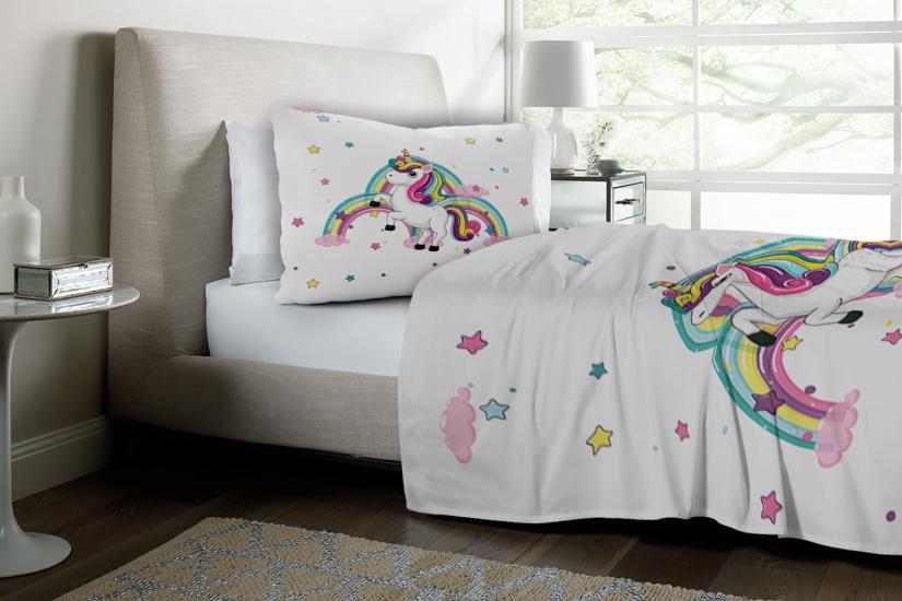 Gökkuşağı Unicorn Yıldız Bulutlu Tek Kişilik Nevresim Takımı