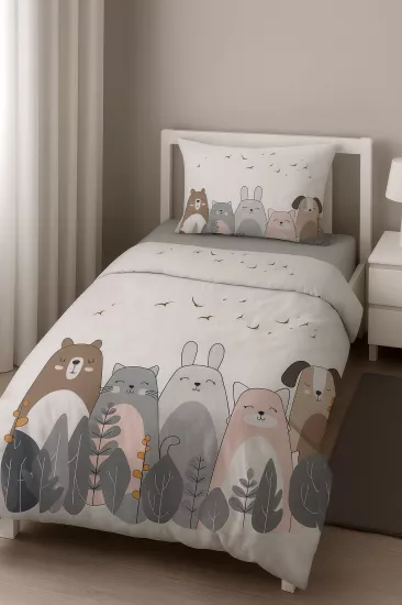 İskandinav Sevimli Hayvanlar Tek Kişilik Nevresim Takımı