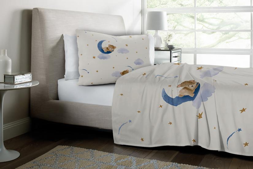 Sevimli Uyuyan Ayıcık Yıldızlar Tek Kişilik Nevresim Takımı