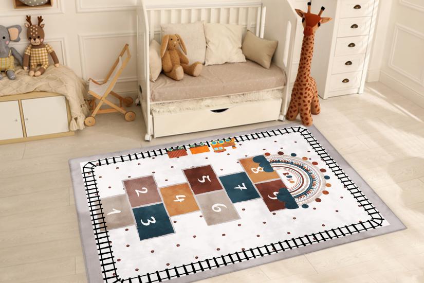 Tren Yolu Seksekli Bambu Çocuk Odası Halısı