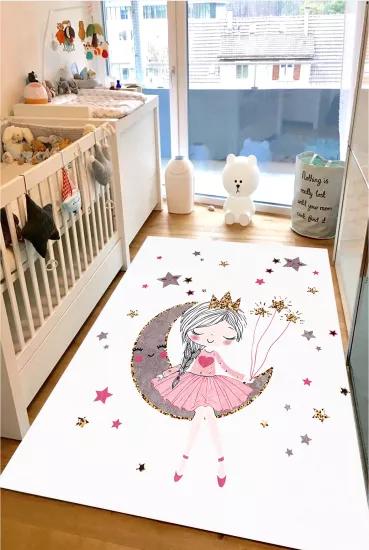 Beyaz Zeminli Pırıltı Prenses Çocuk Odası Halısı