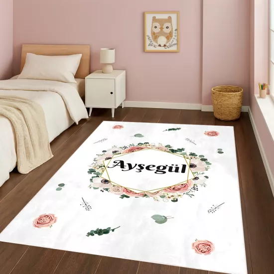 Çiçekli İsimli Bambu Çocuk Odası Halısı
