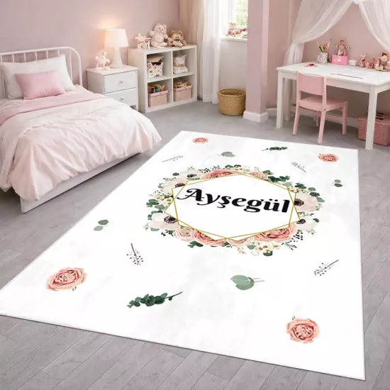 Çiçekli İsimli Bambu Çocuk Odası Halısı