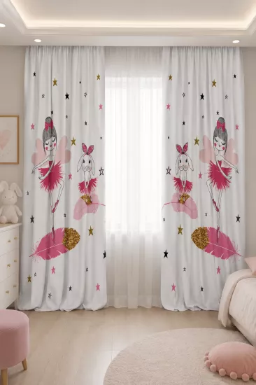 Caprice Balerin Ve Tavşan CP151 Çift Kanat Çocuk Fon Perde