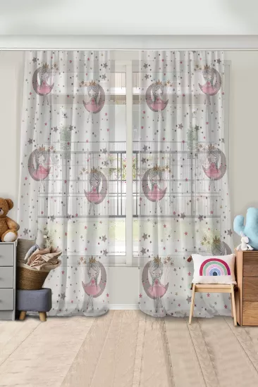 Prenses Kız Çift Kanatlı Çocuk Odası Tül Perde