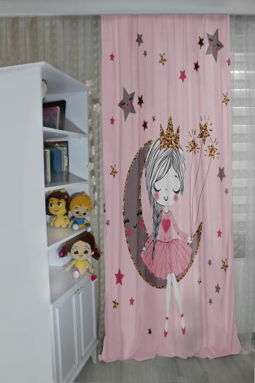 Prenses Kız Çift Kanatlı Çocuk Odası Fon Perde