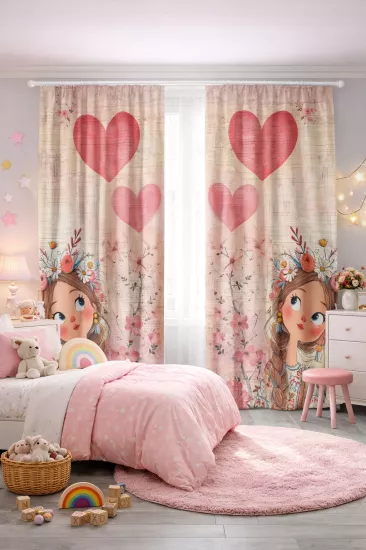 Kız Çocuk Odası Çift Kanatlı Fon Perde 
