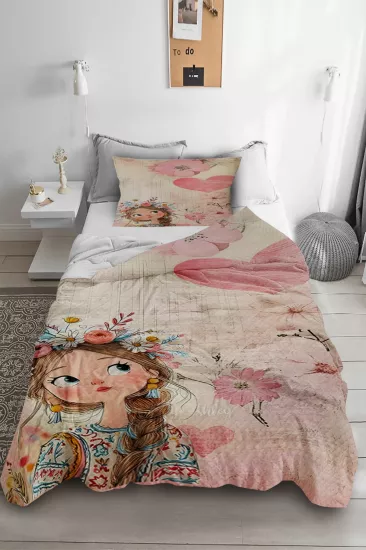 Çiçekli Kız Tek Kişilik Pike Takımı 