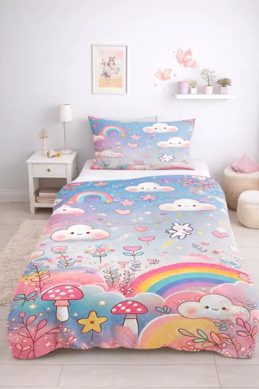 Gökkuşağı Bulutlu Tek Kişilik Pike Takımı 