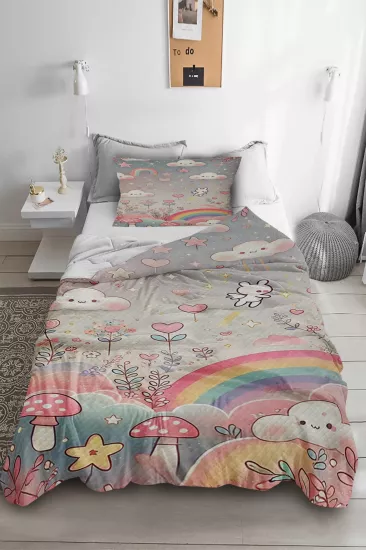 Gökkuşağı Bulutlu Tek Kişilik Pike Takımı 