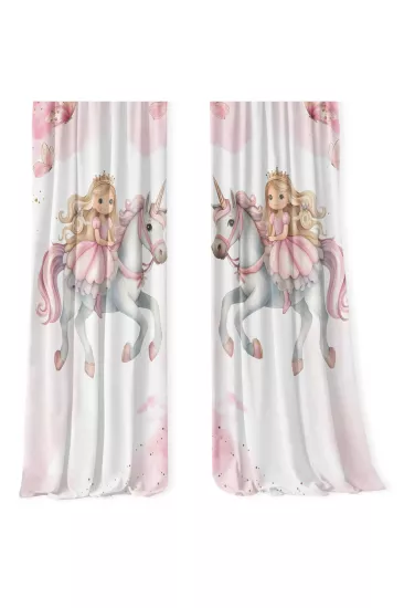 Unicorn Prenses Desenli Çift Kanatlı Fon Perde