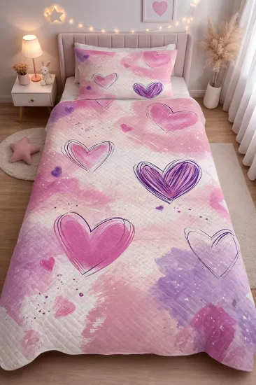 Pembe Kalp Tek Kişilik Pike Takımı