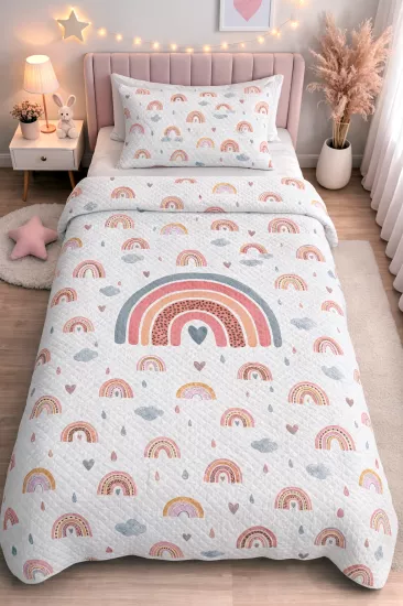 Pastel Gökkuşağı Tek Kişilik Pike Takımı