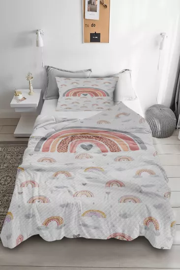 Pastel Gökkuşağı Tek Kişilik Pike Takımı