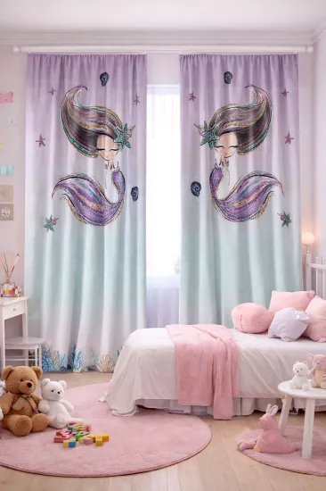 Deniz Kızı Çift Kanatlı Fon Perde