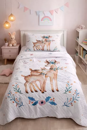 Sevimli Geyikli Tek Kişilik Pike Takımı