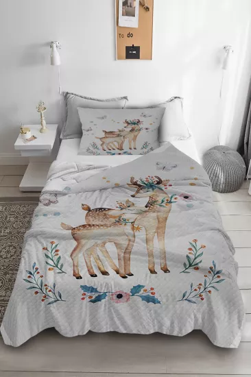 Sevimli Geyikli Tek Kişilik Pike Takımı