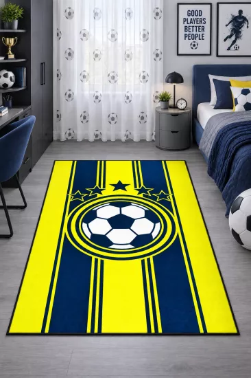 Sarı Lacivert Futbol Topu Çocuk Odası Halısı