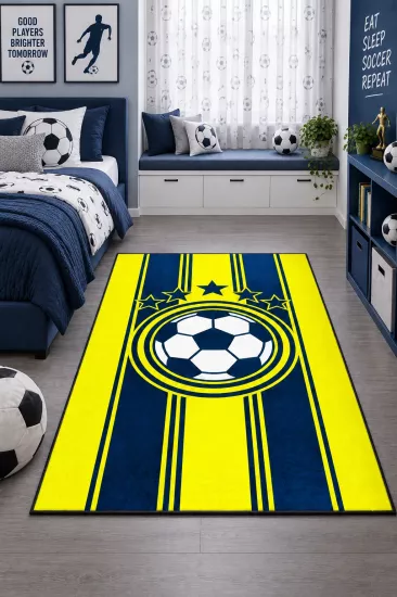 Sarı Lacivert Futbol Topu Çocuk Odası Halısı