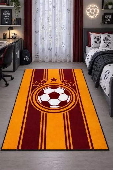 Sarı Kırmızı Futbol Topu Çocuk Odası Halısı