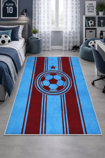 Bordo Mavi Futbol Topu Çocuk Odası Halısı